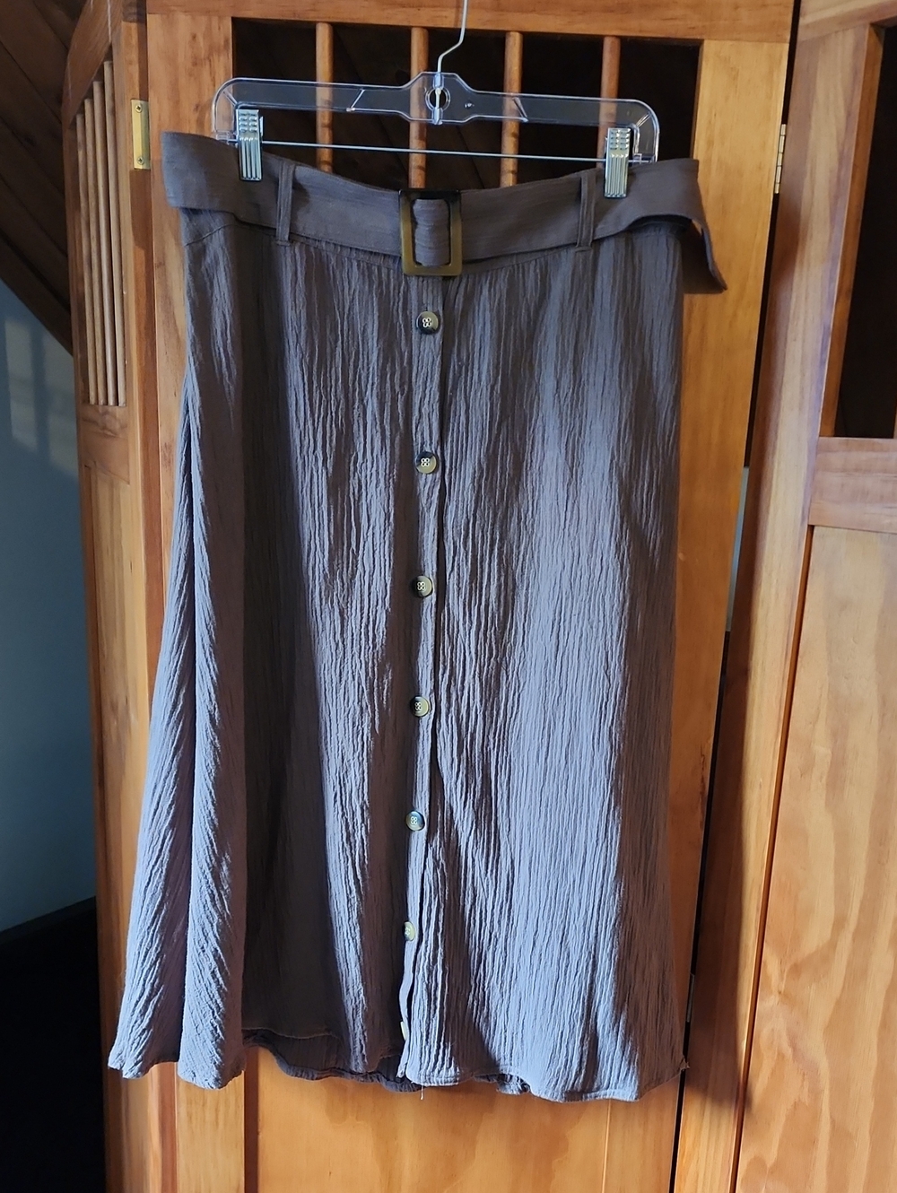 Soft Surroundings Taupe Crinkle Button-Front A-Line Skirt
